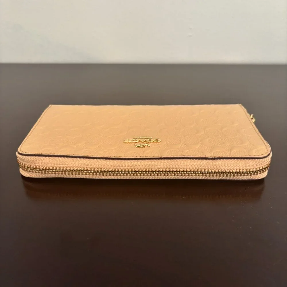 Coach Beige Debossed Patent Leather Zip Around Accordion Wallet - Picture 4 of 7